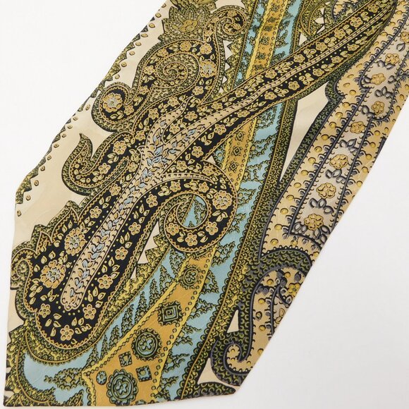 Brioni Silk Paisley Ascot Cravat | Vintage | Gold Brown Blue | VGUC - Picture 1 of 10